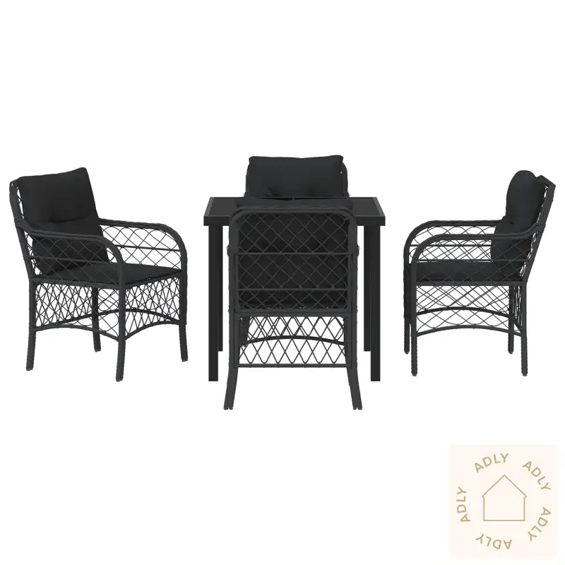 5-Delers Hage Spisestuesett Med Pute Svart Poly Rattan