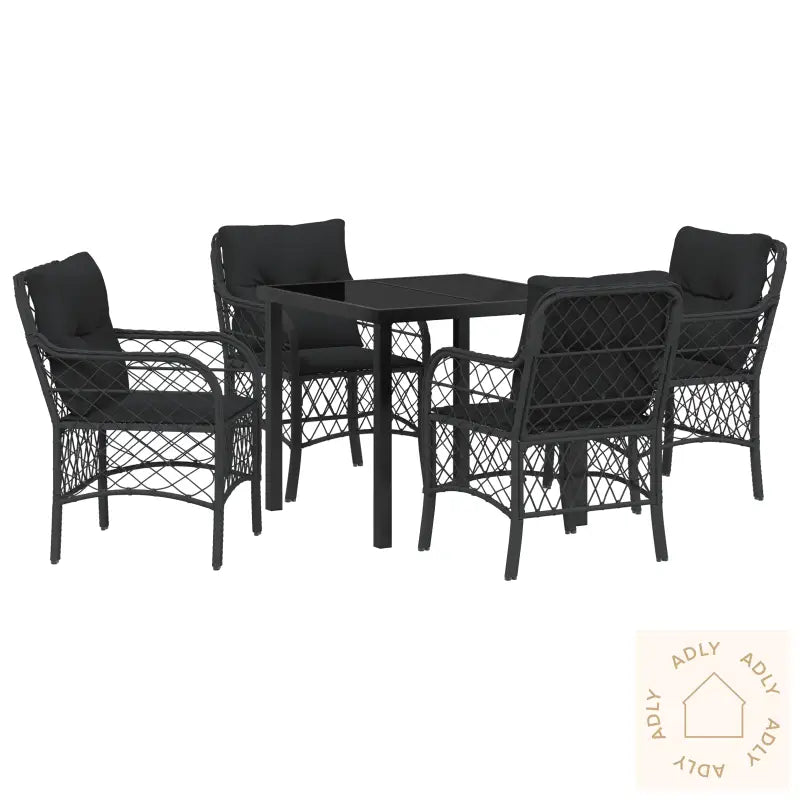 5-Delers Hage Spisestuesett Med Pute Svart Poly Rattan