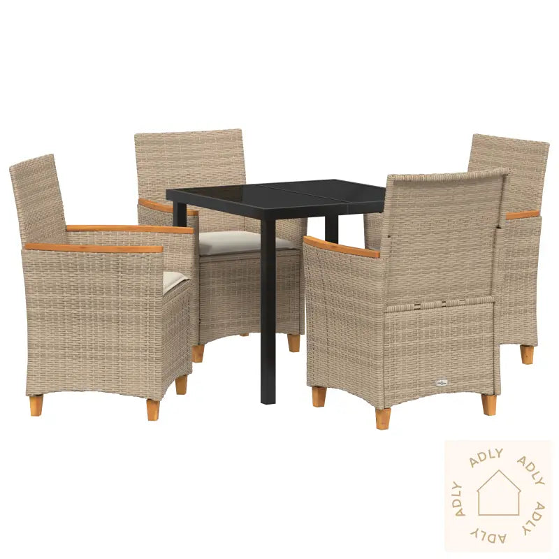 5 Delers Hage Middagssett Med Puter Beige Poly Rotang