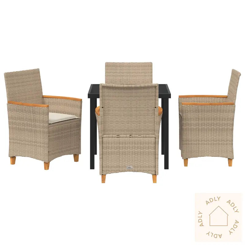 5 Delers Hage Middagssett Med Puter Beige Poly Rotang
