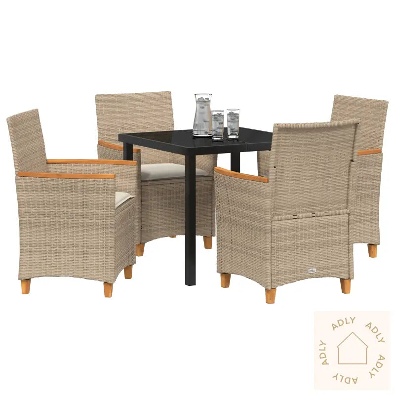 5 Delers Hage Middagssett Med Puter Beige Poly Rotang