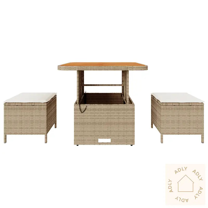 3-Delt Hage Spisegruppe Med Puter Beige Poly Rattan Akasietre