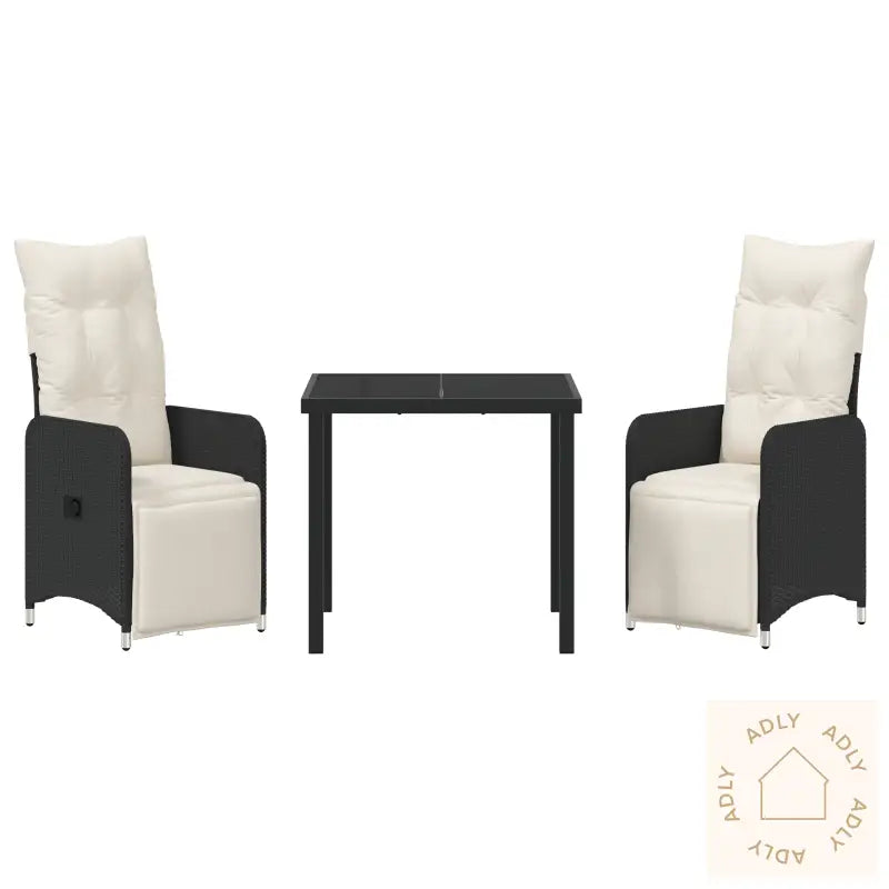 3 Delt Hage Spise Sett Med Puter Svart Poly Rattan