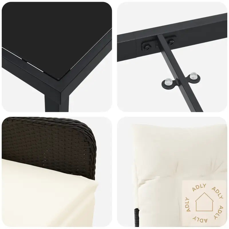 3 Delt Hage Spise Sett Med Puter Svart Poly Rattan