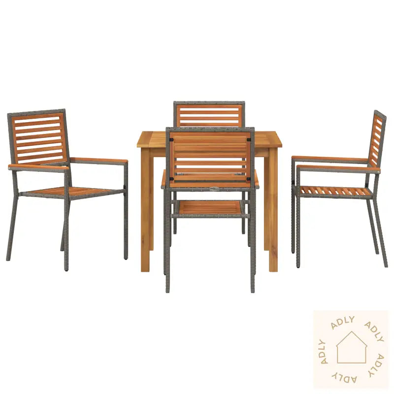 Hagemøbelsett Med 5 Deler Grå Polyrotting Akasietre