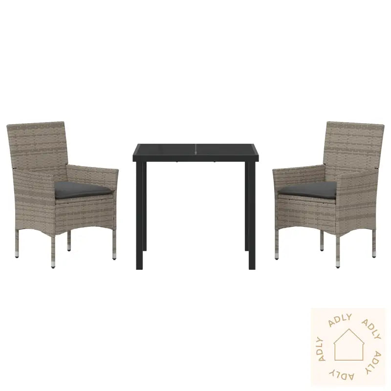 3 Delt Hage Spisesett Med Puter Grå Polyrotting