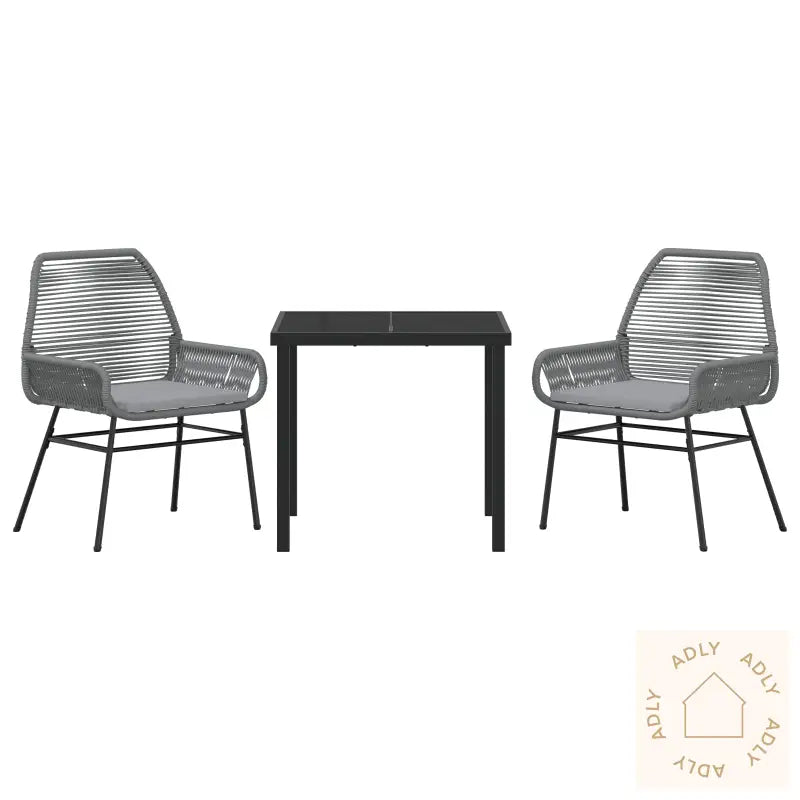 3-Delt Hage Spisebordsett Med Puter Grå Polyrotang