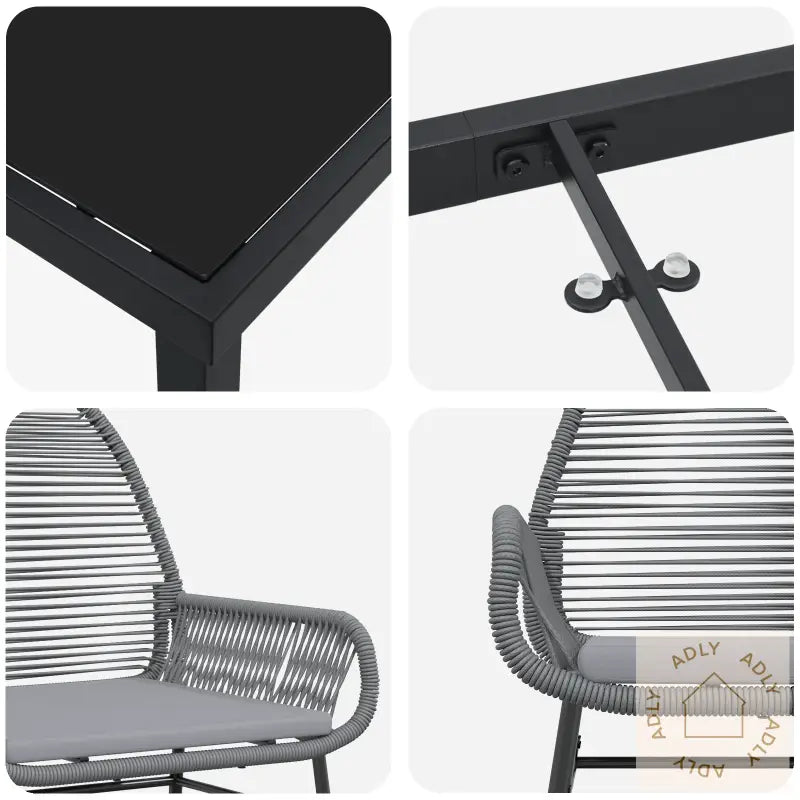 3-Delt Hage Spisebordsett Med Puter Grå Polyrotang