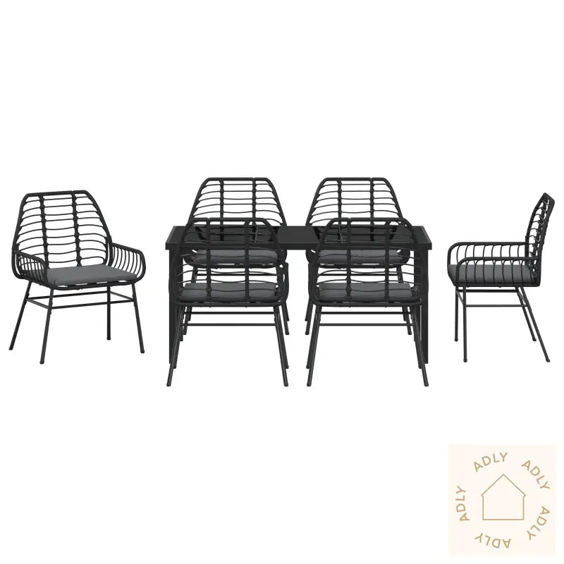 7-Delt Hagemøble Sett Med Puter Svart Polyrotting