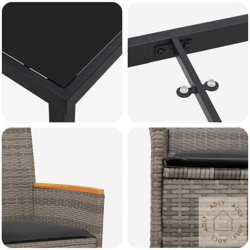 7 Delt Hage Spisesett Med Puter Grå Polyrotan