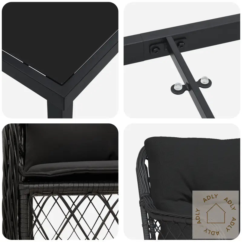 7 Delt Hage Spisesett Med Puter Svart Poly Rattan