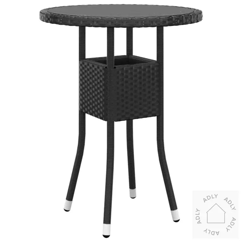 Round svart flettet barbord av pulverlakkert stål med herdet glass for ekstra komfort