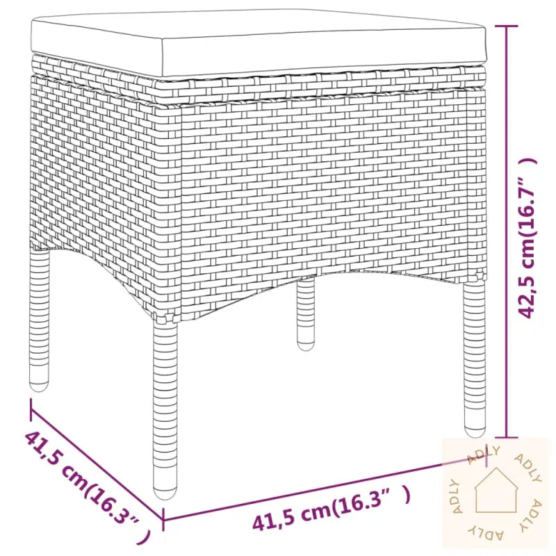 Wicker ottoman med pute av pulverlakkert stål og herdet glass for ekstra komfort