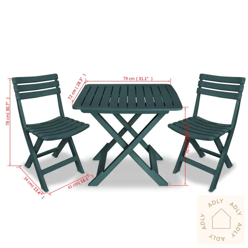 Sammenleggbart Bistrosett 3 Deler Plast Grønn