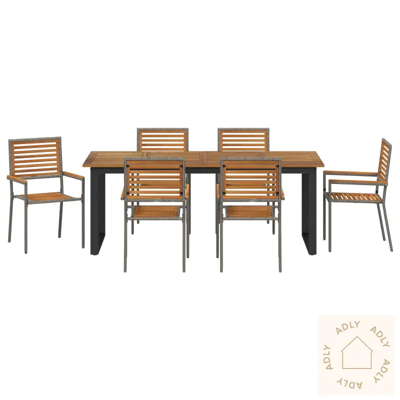 7 Delers Hage Spisesett Grå Poly Rattan Akasie