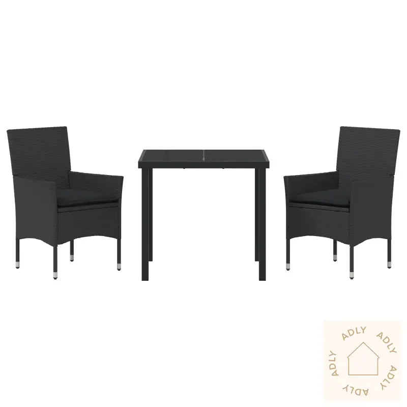 3-Delt Hage Spisesett Med Puter Svart Polyrotting