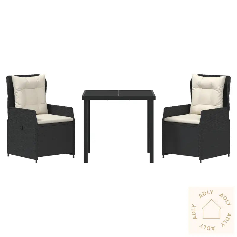 3-Delt Hagemøbelsett Svart Polyrotting