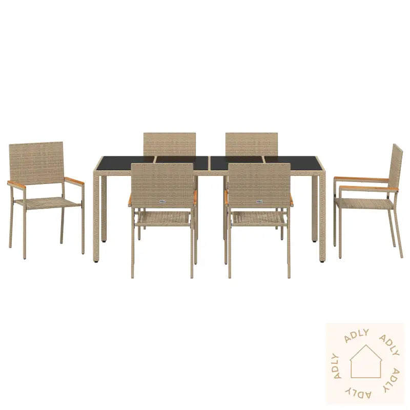 7-Delt Hage Spisebordsett Beige Polyrotting