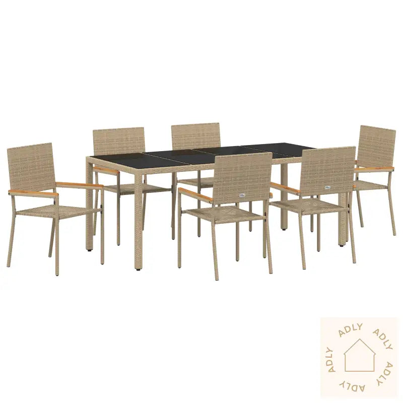 7-Delt Hage Spisebordsett Beige Polyrotting