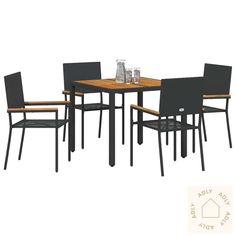 5 Delt Hage Bordsett Svart Poly Rottin