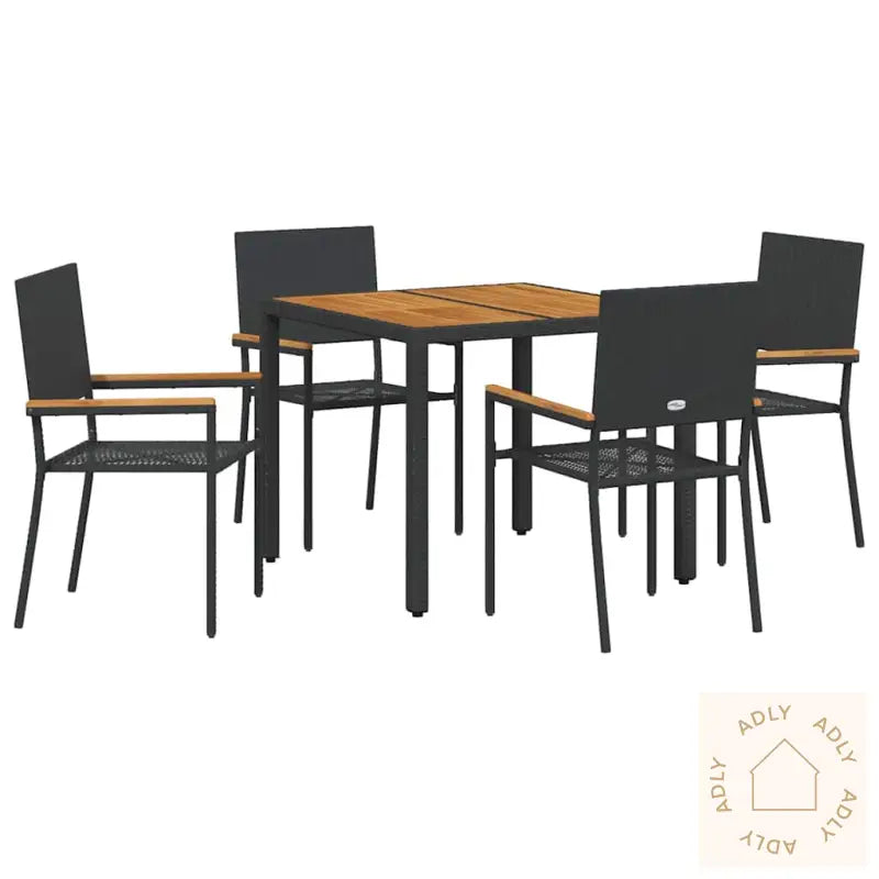 5 Delt Hage Bordsett Svart Poly Rottin