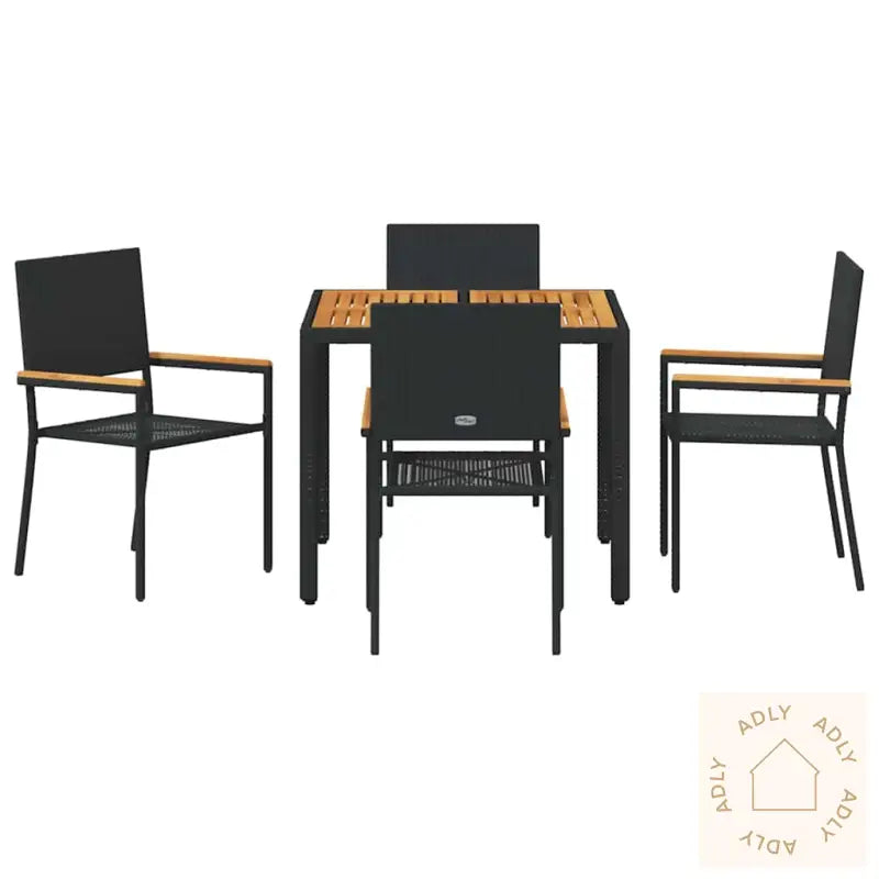 5 Delt Hage Bordsett Svart Poly Rottin