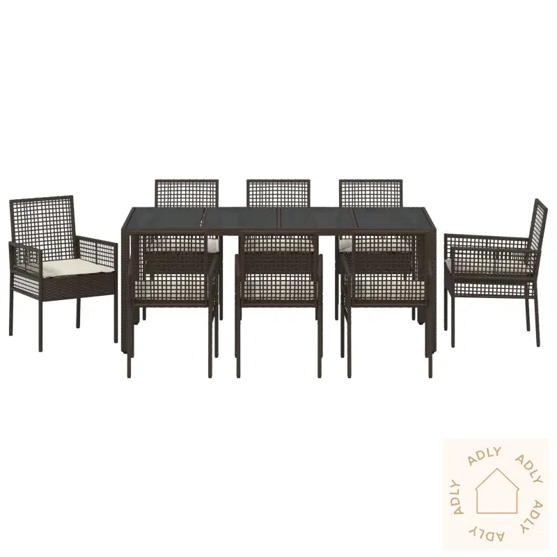 9-Delt Hagemøbelsett Brun Poly Rattan