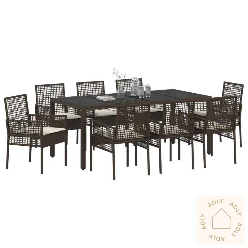9-Delt Hagemøbelsett Brun Poly Rattan