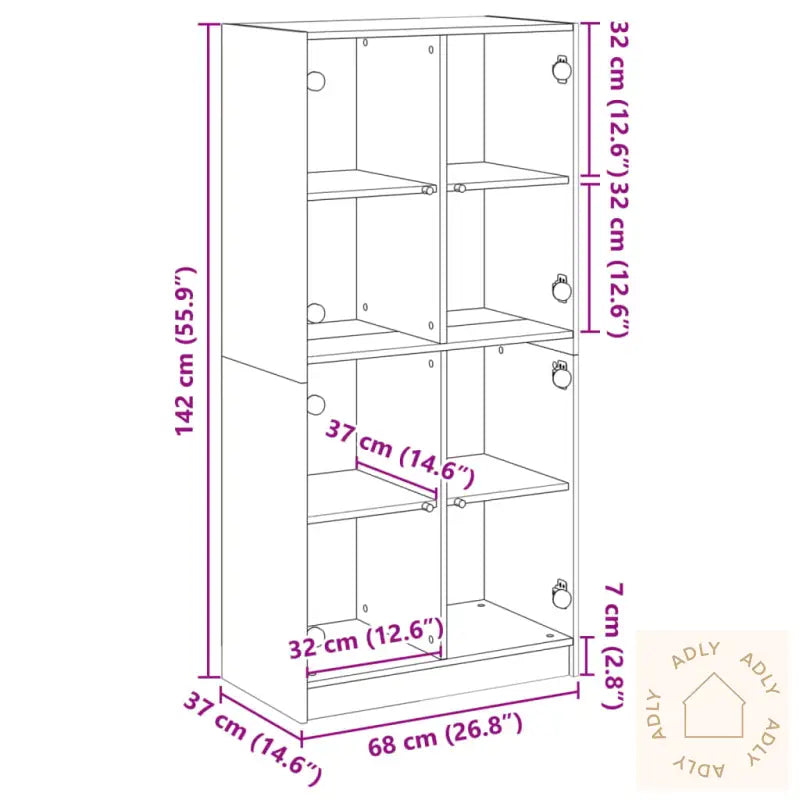 Highboard Med Dører Sonoma Eik 68X37X142 Cm Konstruert Tre