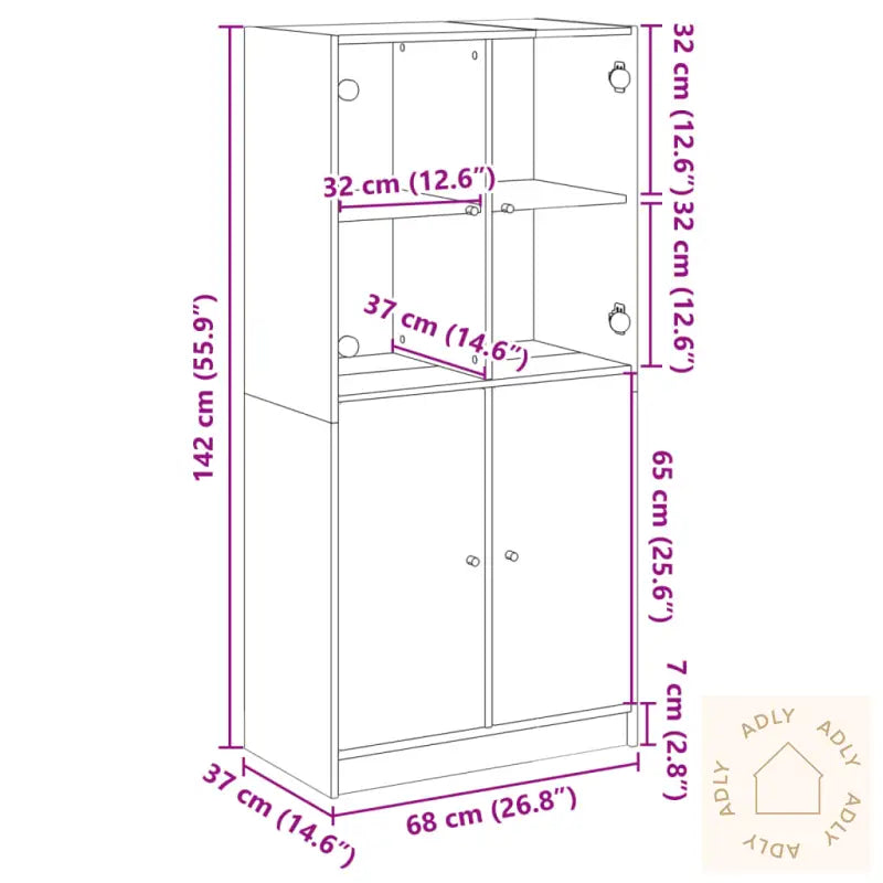Highboard Med Dører Hvit 68X37X142 Cm Konstruert Tre