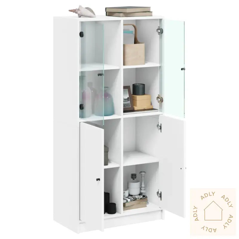 Highboard Med Dører Hvit 68X37X142 Cm Konstruert Tre