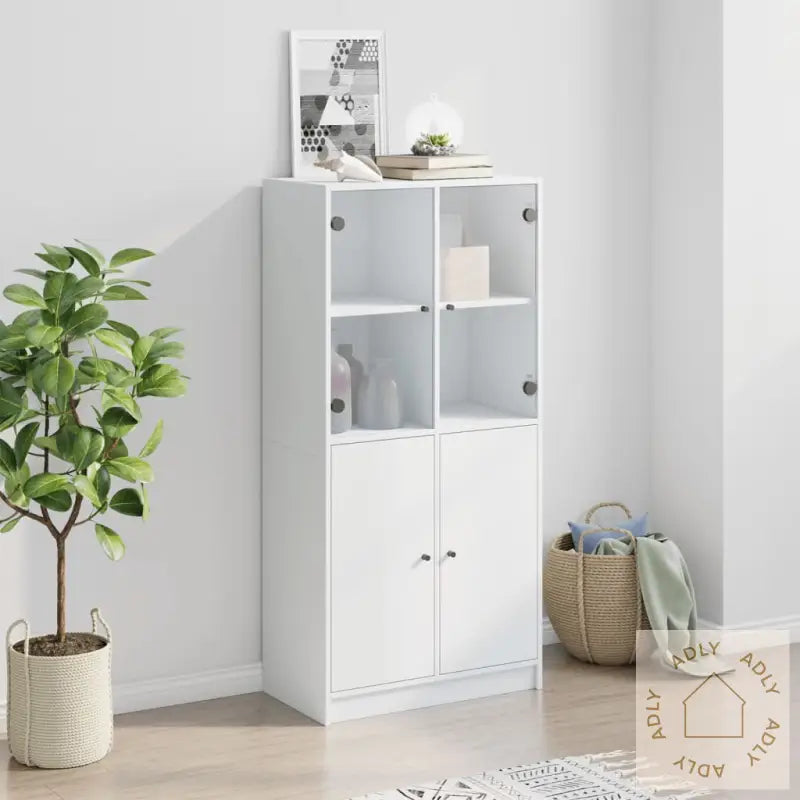 Highboard Med Dører Hvit 68X37X142 Cm Konstruert Tre