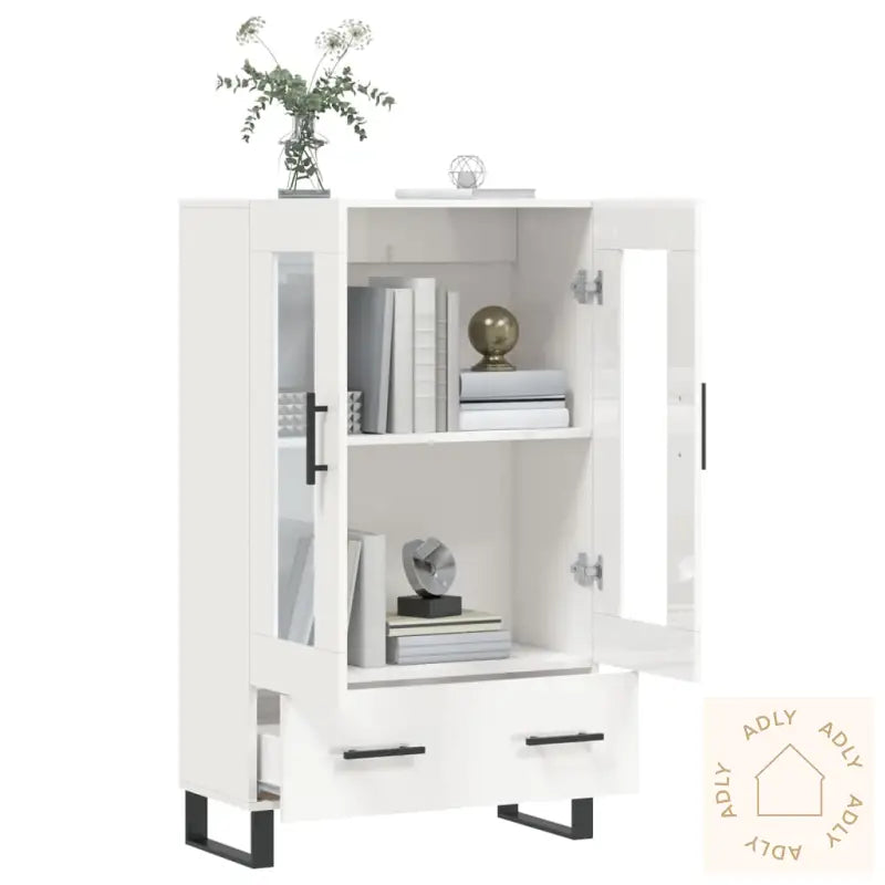 Highboard Høyglans Hvit 69,5X31X115 Cm Konstruert Tre