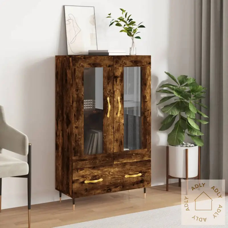 Highboard Røkt Eik 69,5X31X115 Cm Konstruert Tre