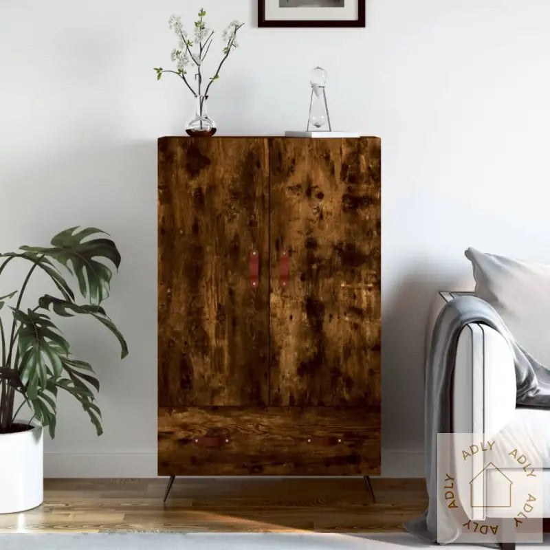 Highboard Røkt Eik 69,5X31X115 Cm Konstruert Tre