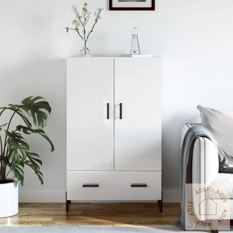 Highboard Høyglans Hvit 69,5X31X115 Cm Konstruert Tre