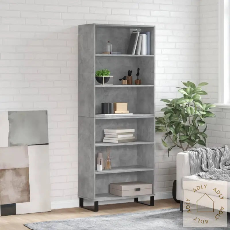 Highboard Betonggrå 69,5X32,5X180 Cm Konstruert Tre