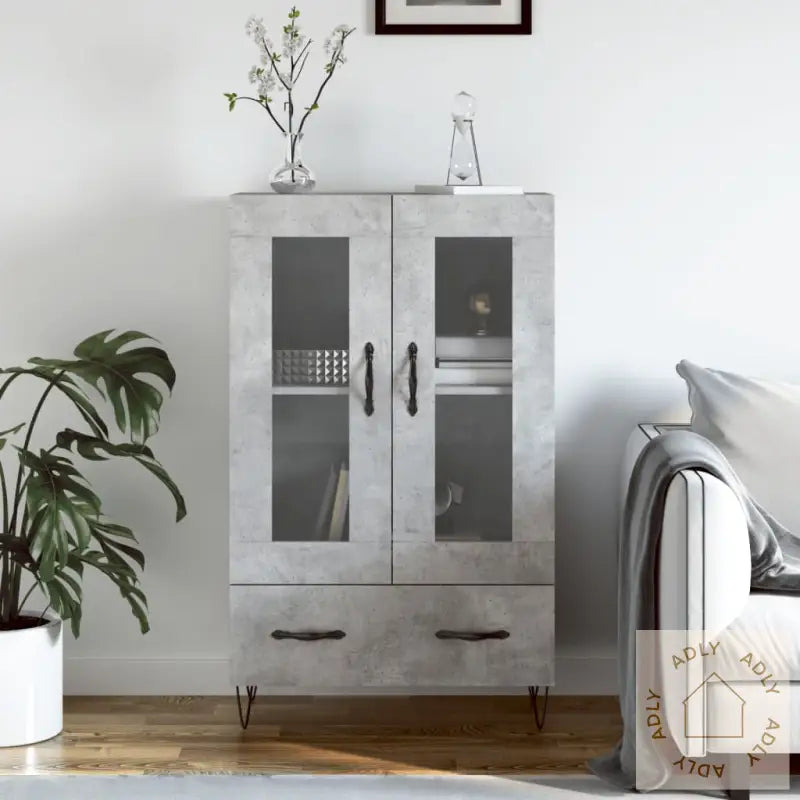 Highboard Betonggrå 69,5X31X115 Cm Konstruert Tre