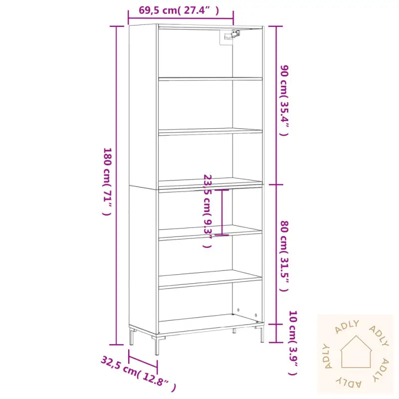Highboard Betonggrå 69,5X32,5X180 Cm Konstruert Tre