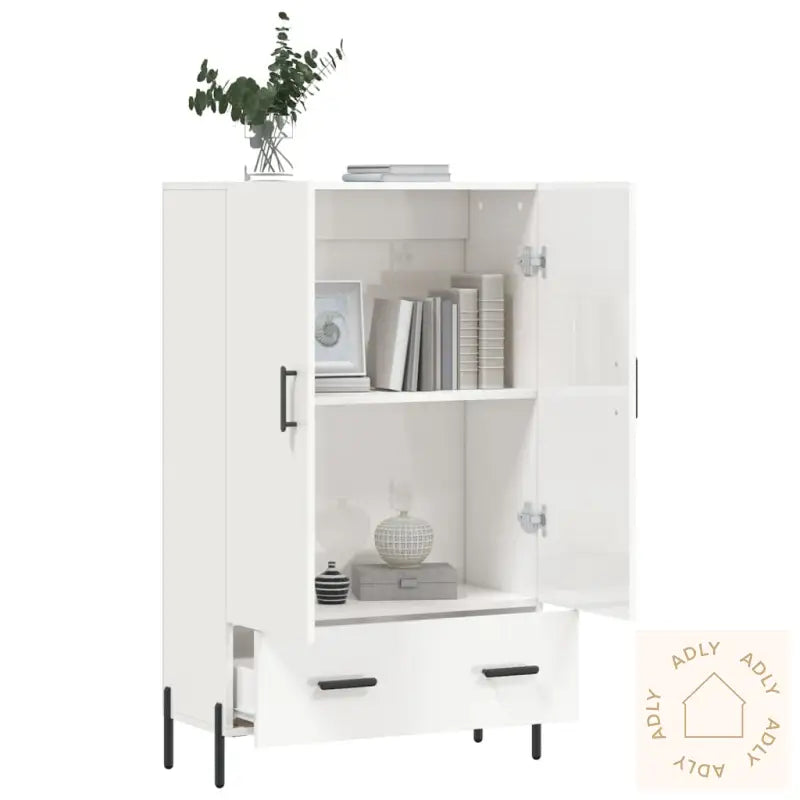 Highboard Høyglans Hvit 69,5X31X115 Cm Konstruert Tre