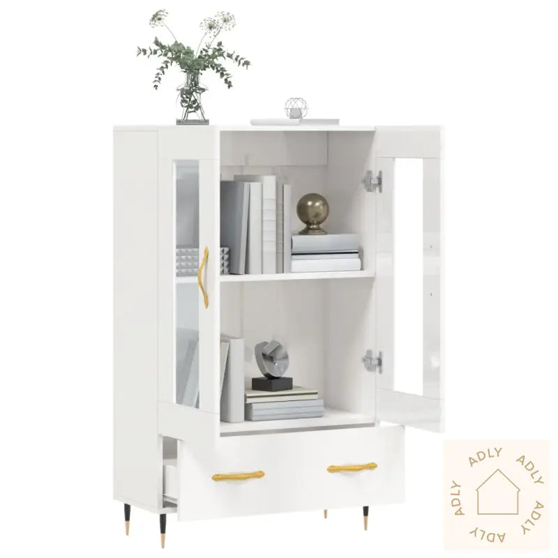 Highboard Høyglans Hvit 69,5X31X115 Cm Konstruert Tre