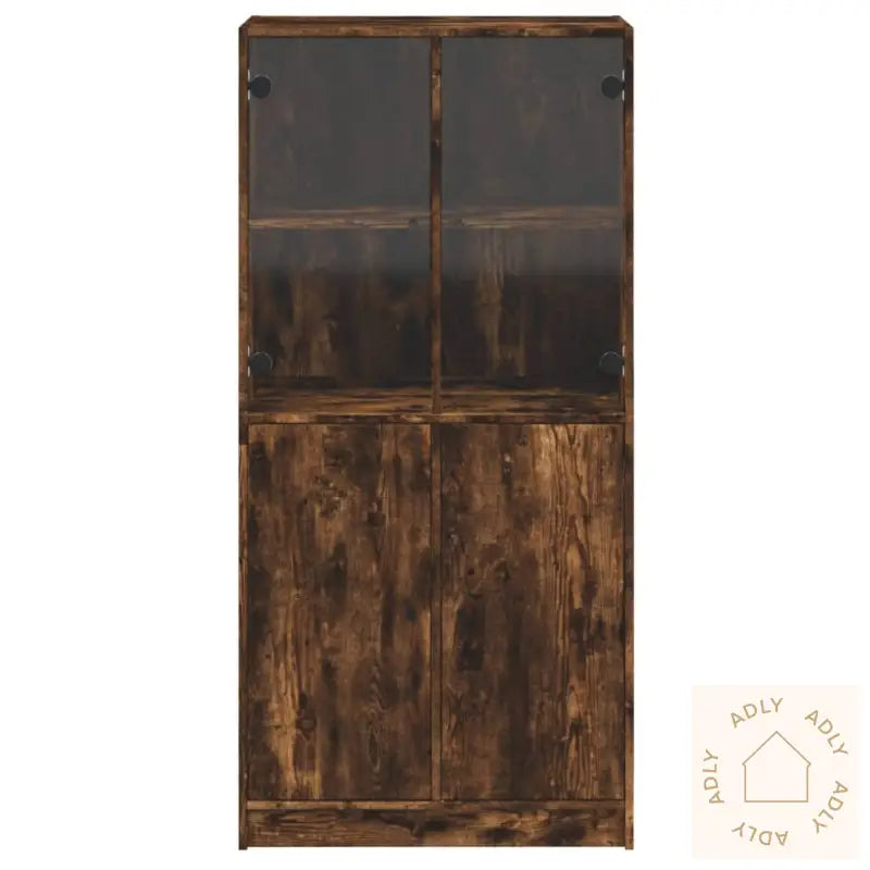 Highboard Med Dører Røkt Eik 68X37X142 Cm Konstruert Tre