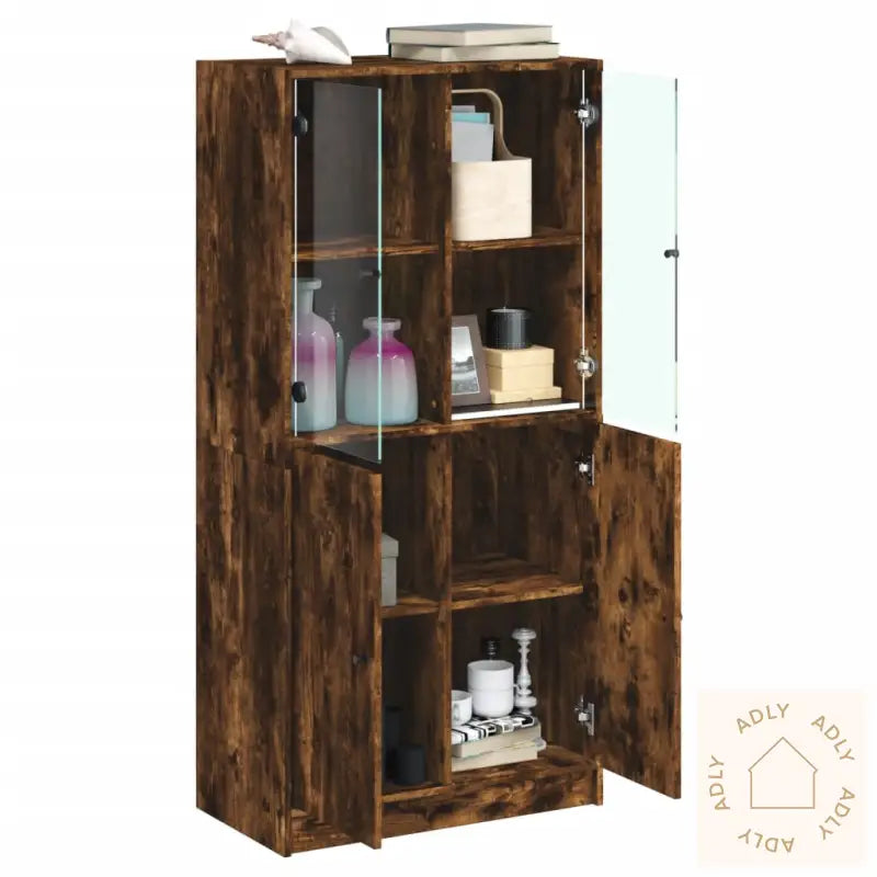 Highboard Med Dører Røkt Eik 68X37X142 Cm Konstruert Tre