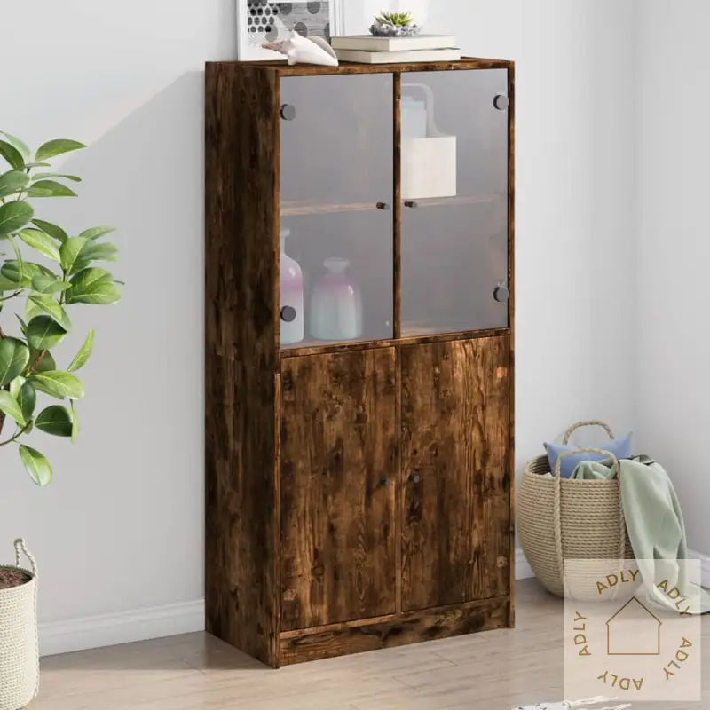 Highboard Med Dører Røkt Eik 68X37X142 Cm Konstruert Tre