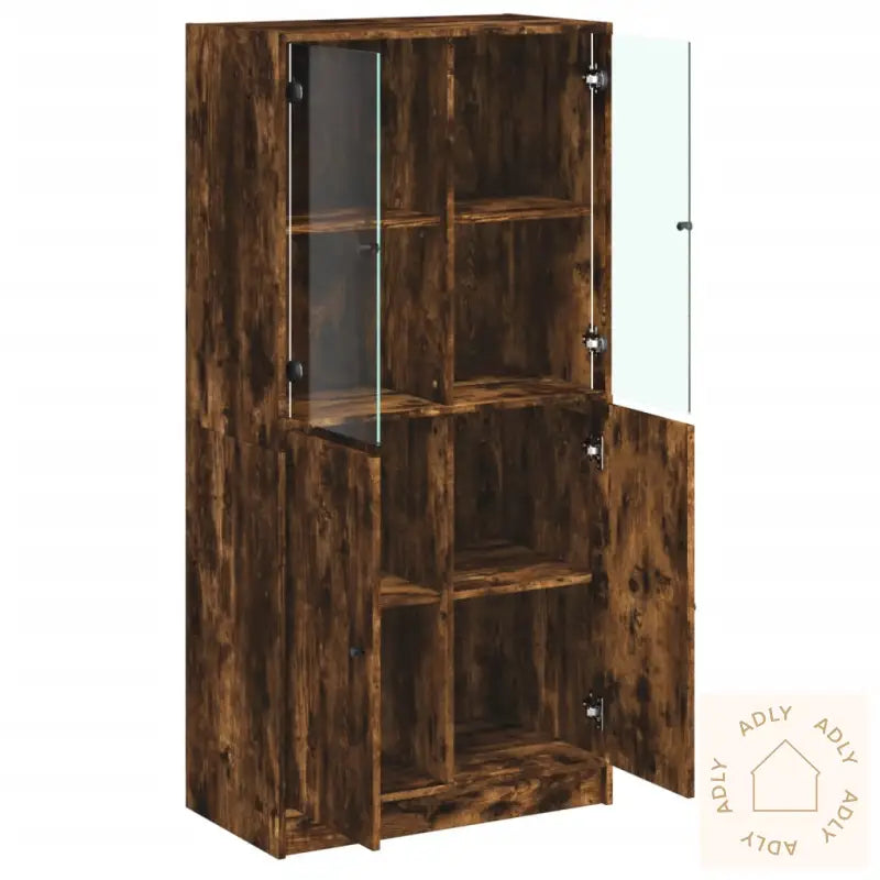 Highboard Med Dører Røkt Eik 68X37X142 Cm Konstruert Tre