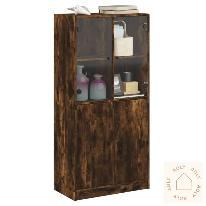 Highboard Med Dører Røkt Eik 68X37X142 Cm Konstruert Tre