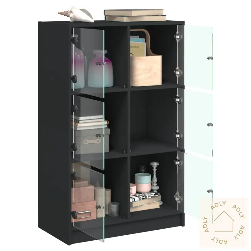 Highboard Med Dører Svart 68X37X109 Cm Konstruert Tre