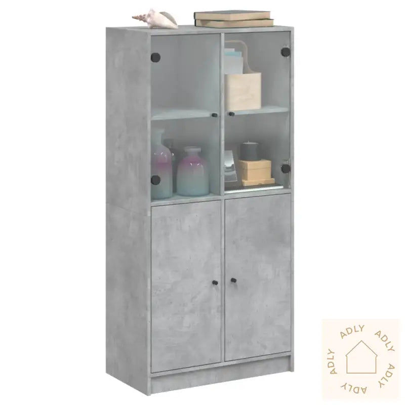 Highboard Med Dører Betonggrå 68X37X142 Cm Konstruert Tre