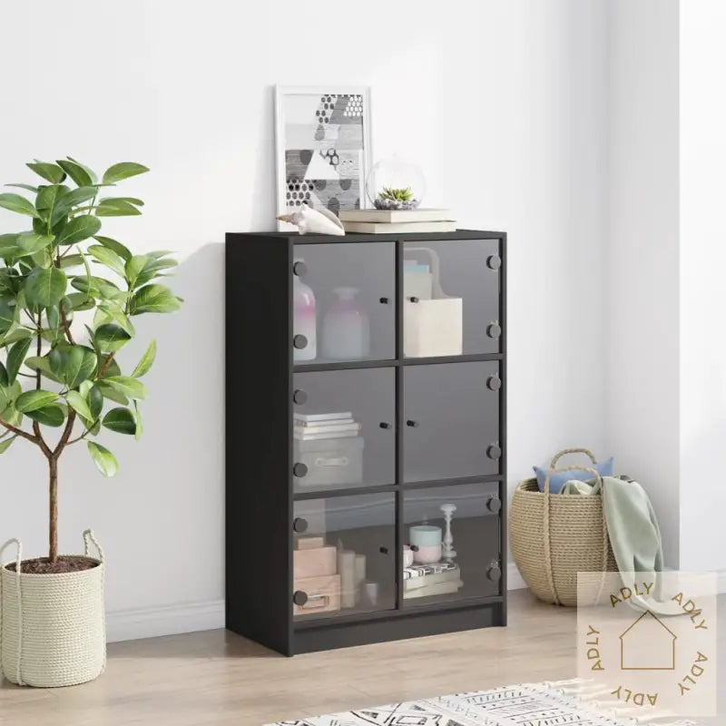 Highboard Med Dører Svart 68X37X109 Cm Konstruert Tre