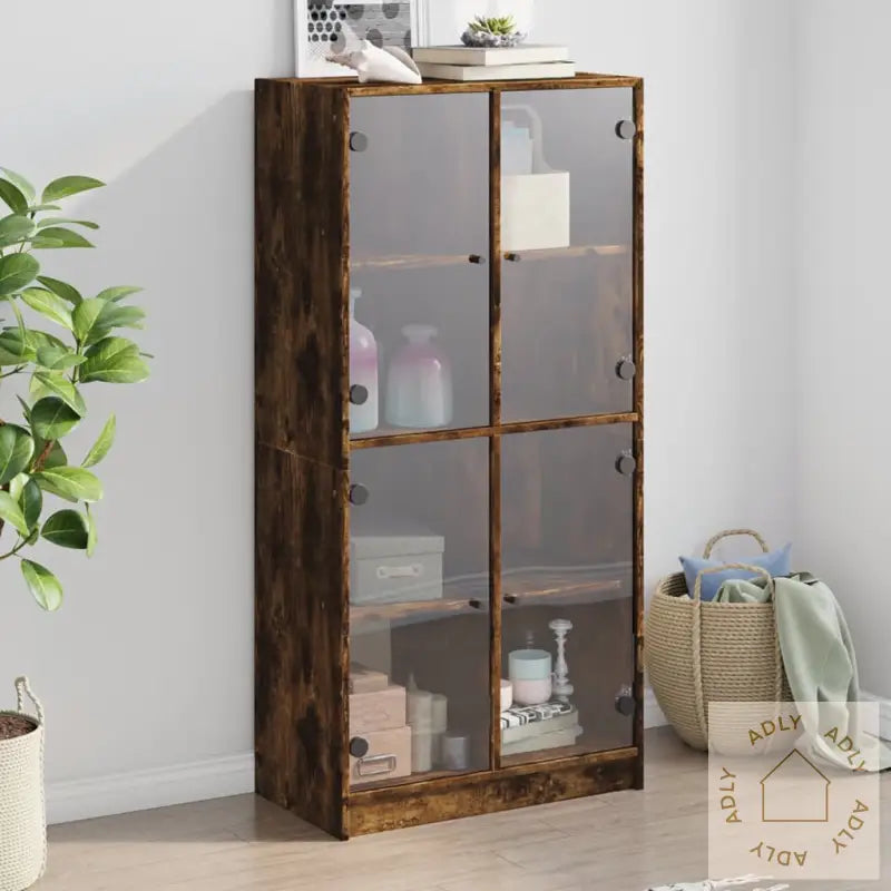 Highboard Med Dører Røkt Eik 68X37X142 Cm Konstruert Tre